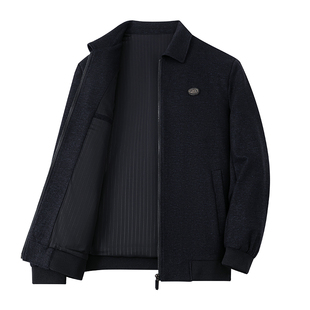 爸爸春秋款中老年男士雪尼尔毛呢夹克开衫中老年人外套爷爷装上衣