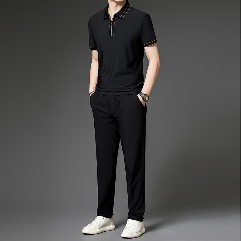 爸爸冰丝速干夏季套装2026新款短袖长裤中老年休闲运动服男士t恤T