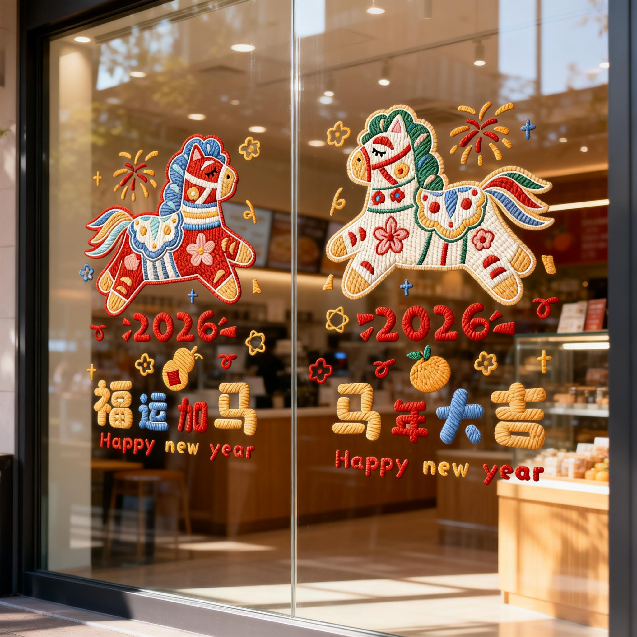 对马2026马年新年窗花静电贴玻璃橱窗贴纸过年装饰品仿布艺,家居饰品,玻璃膜/贴,淘宝优惠券,粉丝福利购,淘宝优惠卷