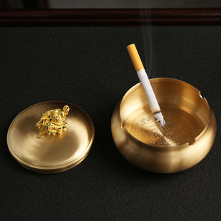 个性 防飞灰 饰摆件铜制复古纯铜小号创意中式 带盖烟灰缸家用客厅装