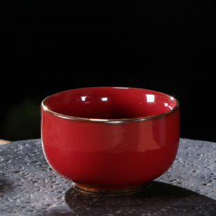 茶道个人杯泡茶器轻奢礼品 复古朗红品茗杯家用陶瓷功夫茶杯中式