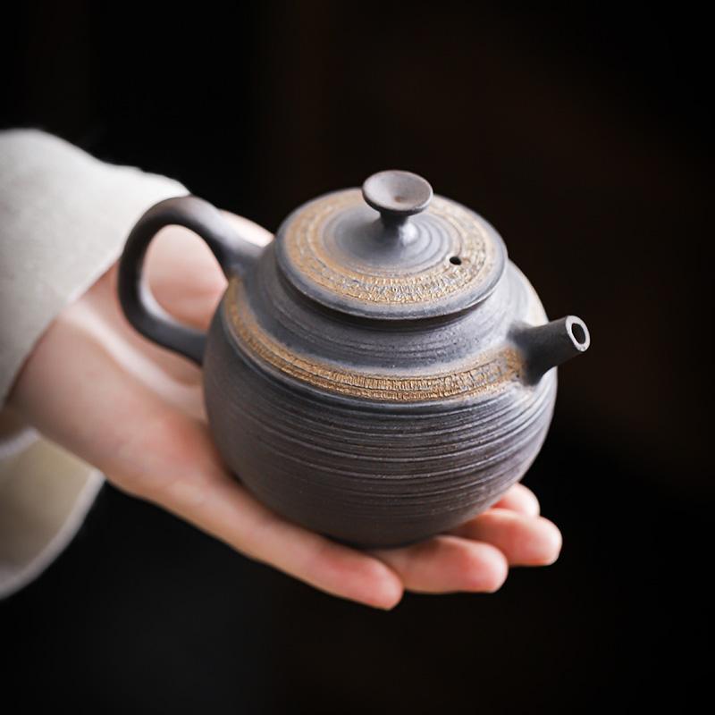 复古仿柴烧鎏金福运泡茶壶泡茶器