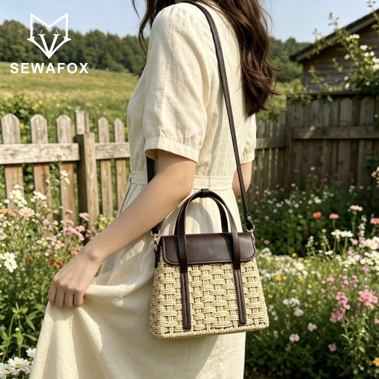 SEWAFOX 2026新款手工草编包女高级感小众不撞款手提斜挎编织包