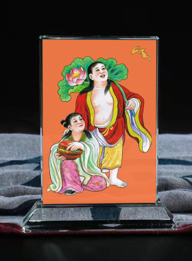 寒山拾得和二圣佛吉祥水晶摆件