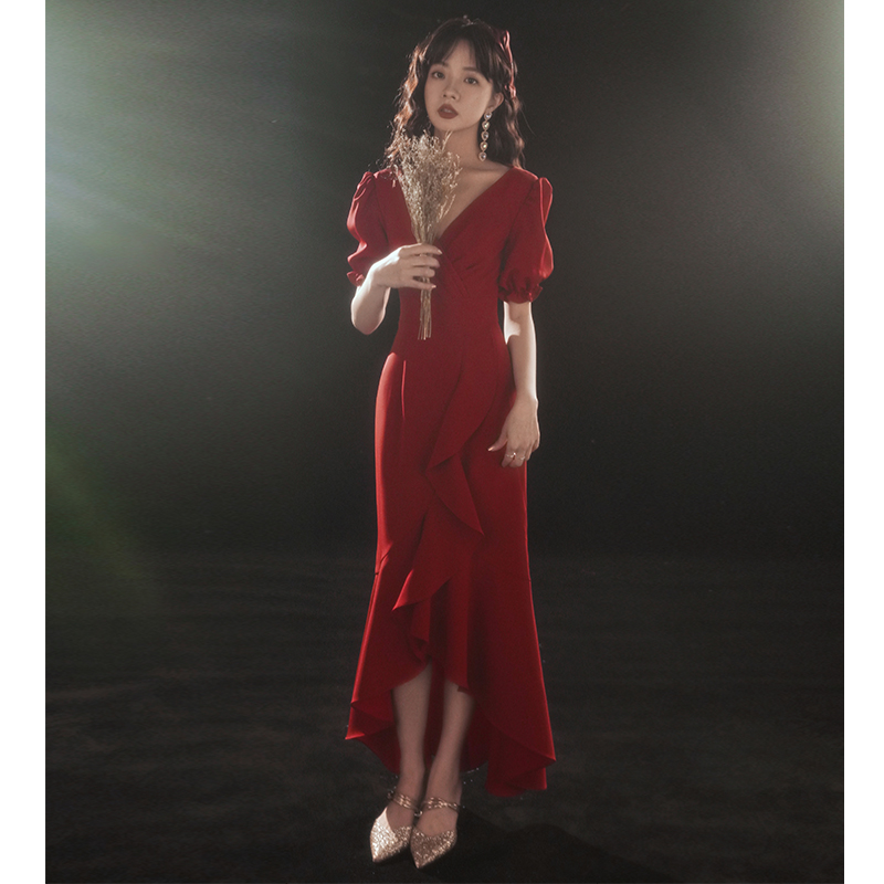 速发鱼尾敬酒服新娘冬季酒色婚订婚小晚礼服裙平时可穿回门结红气