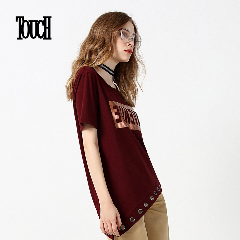 TOUCHÅ®×°2018Ïļ¾Ð¿î¿íËÉÔ²ÁìʱÉв»¶Ô³Æ²à¿ª²æÉÏÒÂtÐôÅ®¶ÌÐä