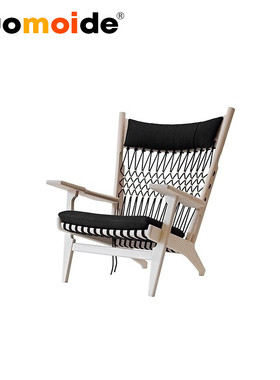 诺曼邸北欧实木设计师家具WEBCHAIR网椅中式编织休闲躺椅