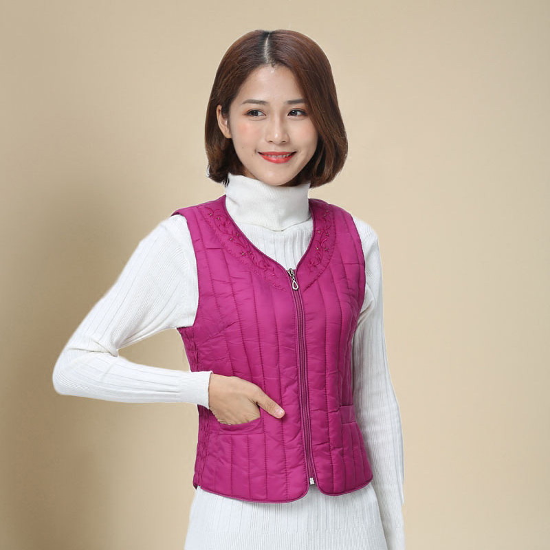 新款保暖羽绒棉加厚绣花马甲女冬季短款羽绒棉外穿背心女打底马夹