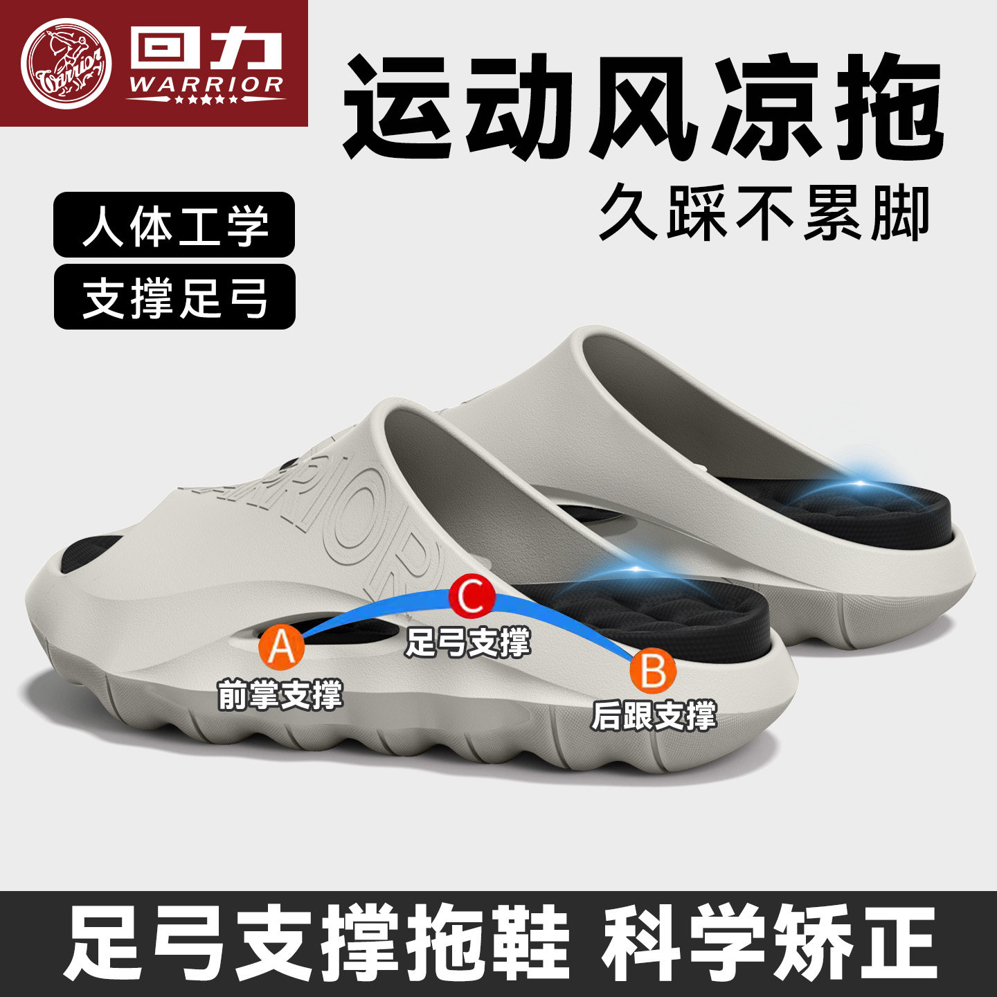 回力拖鞋男士2026新款足弓支撑防滑防臭扁平足运动外穿式厚底耐磨