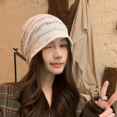 日系薄款堆堆帽女秋季镂空套头帽