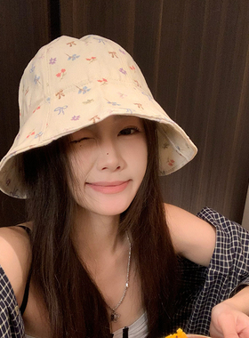 日系小清新碎花防晒渔夫帽子女秋