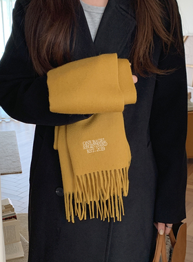 韩系氛围感保暖姜黄色围巾女冬季中性百搭100%纯羊毛围脖男送礼物