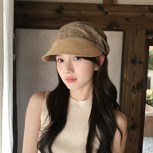 日系古早感报童帽棉麻防晒帽子女