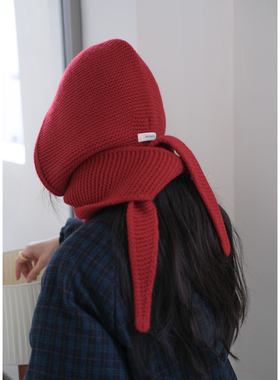 北欧毛线帽100%绵羊毛针织帽女冬季帽子围巾一体巴拉克拉法帽围脖