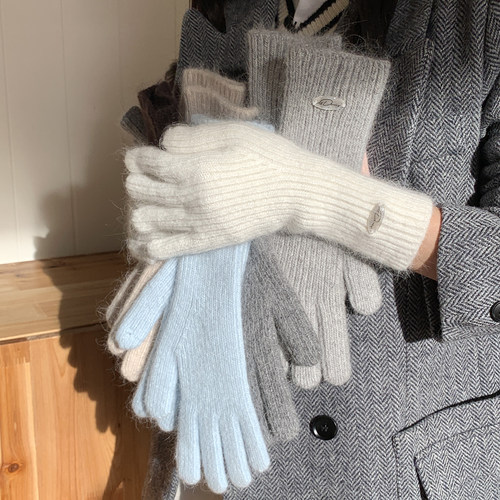 氛围长款兔毛针织手套女可触屏