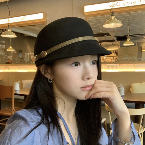 法式气质羊毛马术帽女优雅小礼帽
