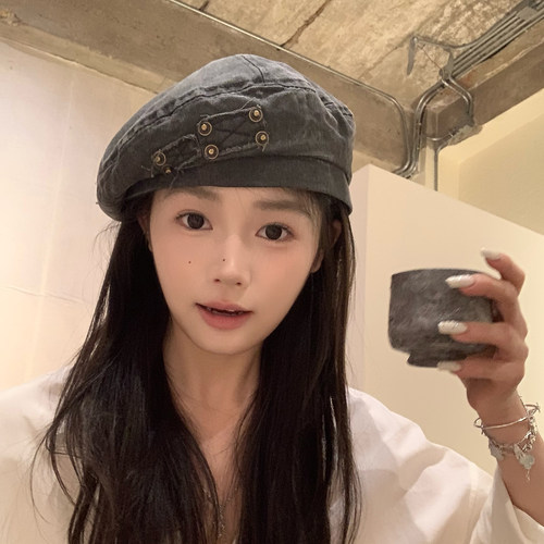 个性小众做旧贝雷帽子女画家帽