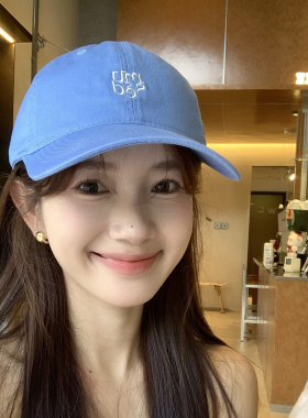 韩国ins撞色字母刺绣鸭舌帽女夏季百搭蓝色棒球帽户外运动防晒帽