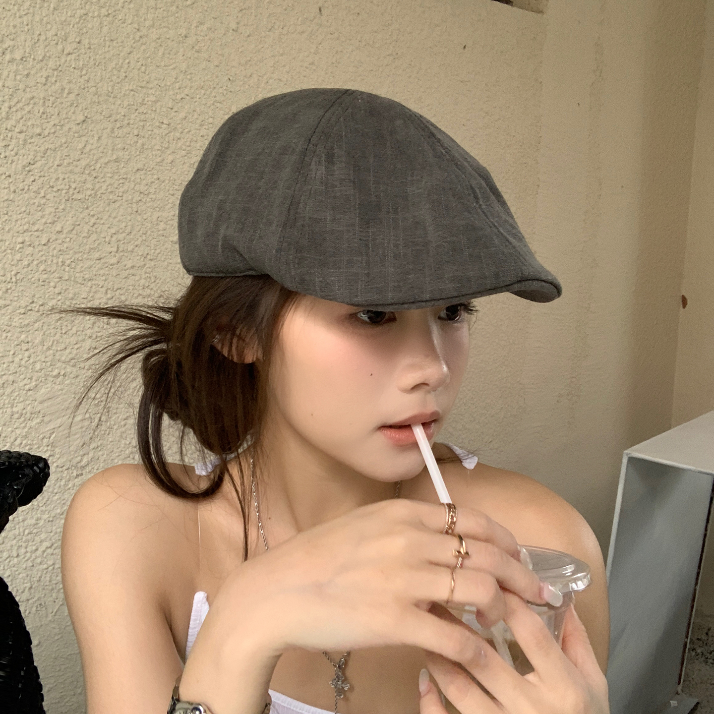 日系小众做旧工装前进帽鸭舌帽女