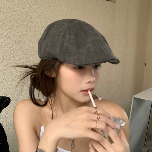 日系小众做旧工装前进帽鸭舌帽女