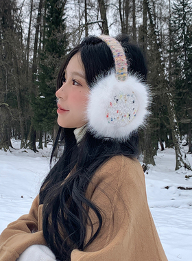 可爱糖豆毛绒耳罩女冬季2025新款白色保暖耳包加绒耳捂子防冻耳罩