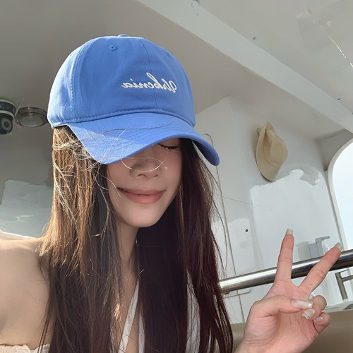 韩系ins博主蓝色字母棒球帽子女