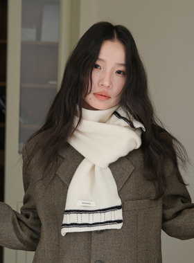 小香风白色保暖围巾女冬季高级感100%纯羊毛短款围脖男情侣款护颈