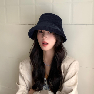 日单款 复古灯芯绒渔夫帽子女秋冬文艺百搭盆帽大檐遮脸水桶帽潮