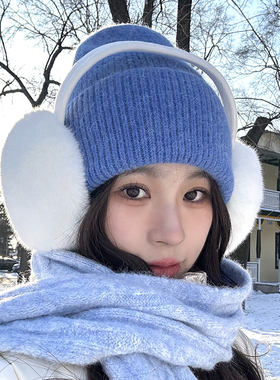 仿水貂毛白色耳包大号毛绒耳罩女冬季防寒保暖耳捂子防冻耳暖耳套