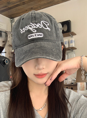 日系做旧水洗灰色棒球帽子女秋季薄款软顶大头围鸭舌帽男情侣百搭