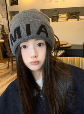 双层加厚保暖针织帽子女冬季灰色羊毛混纺毛线帽户外滑雪帽冷帽男