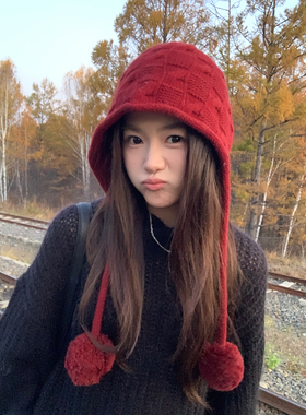 北国风情100%羊毛针织帽子女冬季保暖毛线帽日系飞行帽可爱雷锋帽