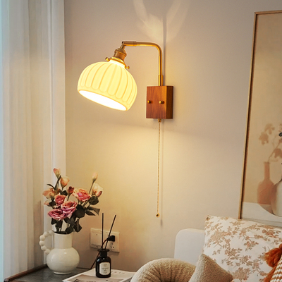 卧室书房陶瓷胡桃木复古壁灯