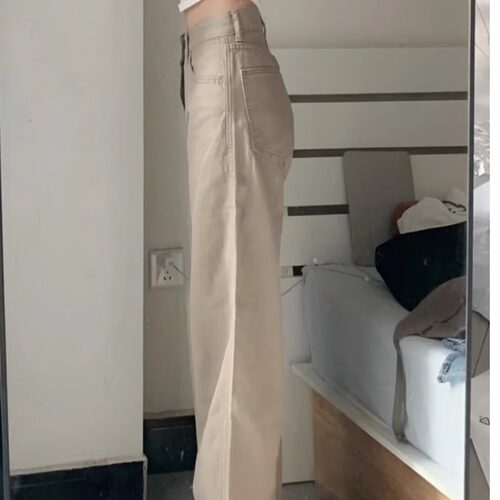 复古卡其牛仔裤女2025春夏新款