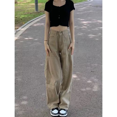 卡其色牛仔裤女秋季新款