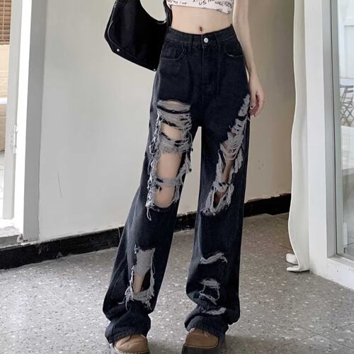 美式高街破洞牛仔裤女夏季
