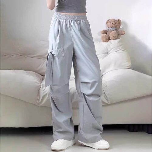 灰色蝴蝶结休闲裤女2025夏季薄款