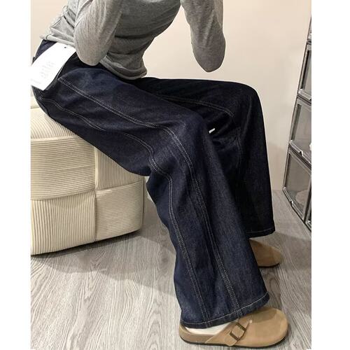 丹宁深蓝色阔腿牛仔裤女