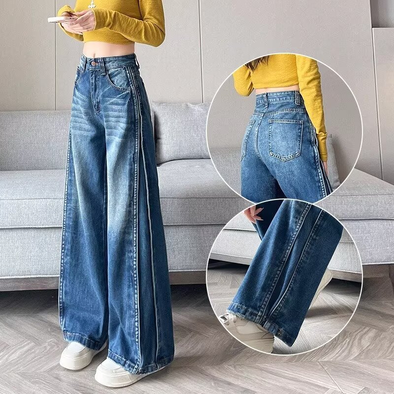 美式复古阔腿牛仔裤女2025春秋
