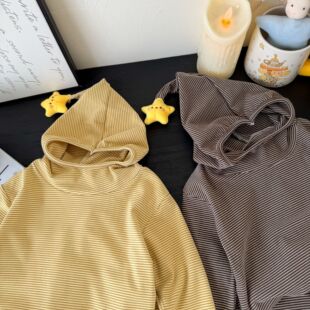 2026初秋新款儿童打底衫男女童条纹连帽卫衣套装休闲时尚两件套