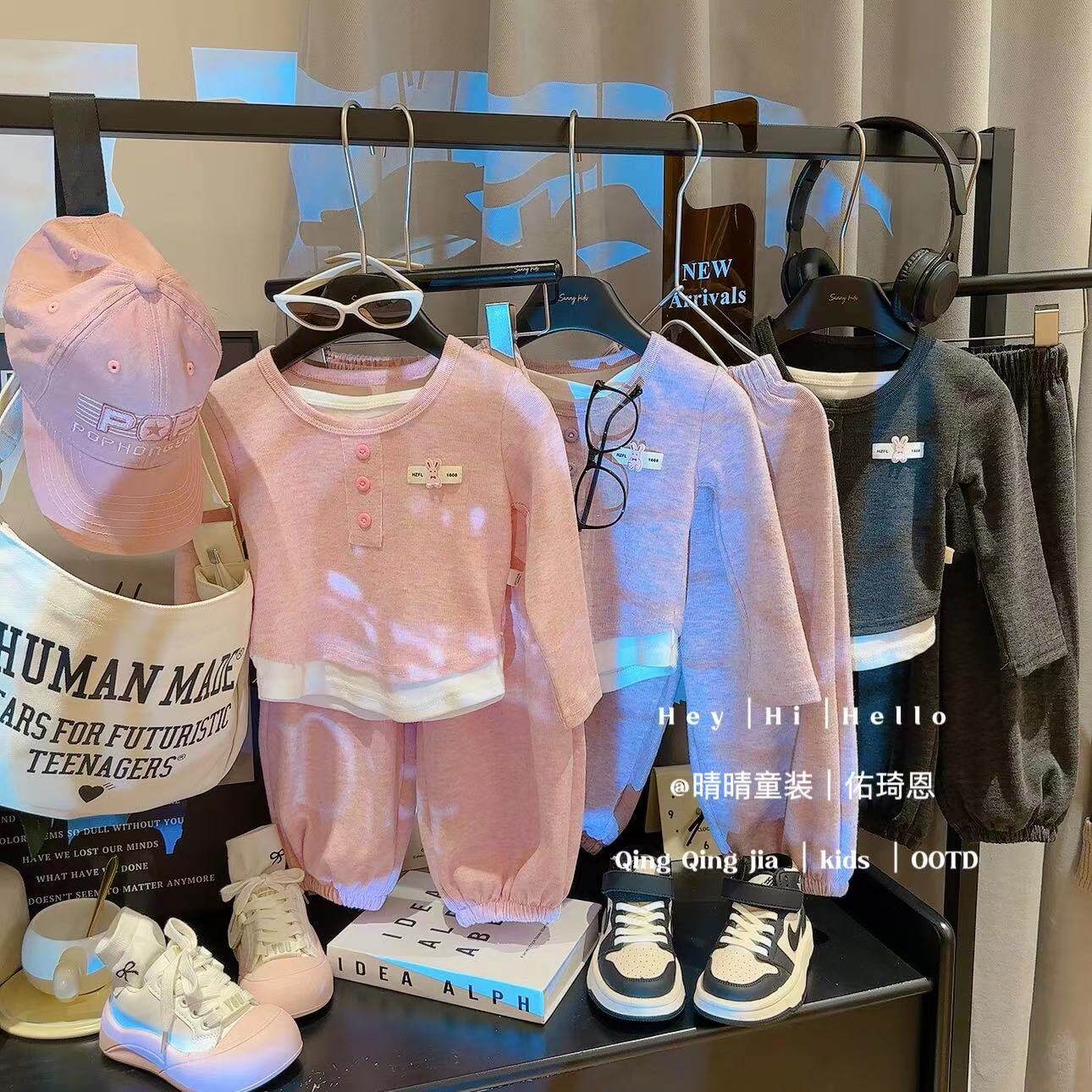 秋季新款女童假两件卫衣套装小女孩韩版糯米绒上衣裤子两件套