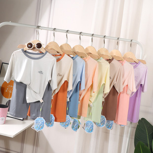 夏季新款儿童莫代尔睡衣男女中大童A类无骨七分袖空调家居服套装