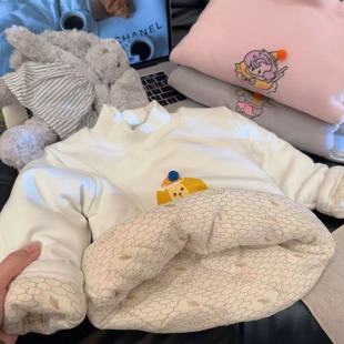 秋冬女童打底衫a类加厚保暖上衣羊毛蚕丝德绒夹棉韩版儿童童装