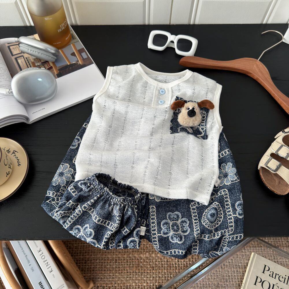 2026夏季新款儿童韩版背心套装男童镂空薄款宽松无袖两件套女童