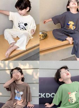 夏季薄款儿童睡衣莫代尔宝宝春秋中大童短袖韩版宽松家居服套装