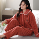 家居服 大码 小花朵秋冬季 珊瑚绒睡衣女中年青年妈妈加绒厚毛绒韩版