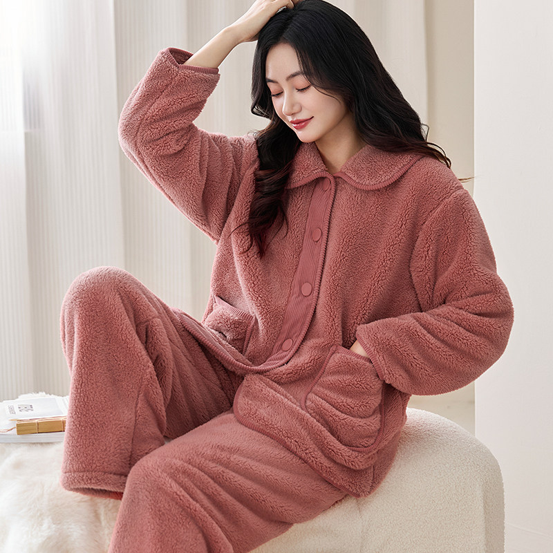 2025秋冬季新款珊瑚绒睡衣女士中老年妈妈装大码加绒加厚家居服