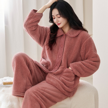 2025秋冬季新款珊瑚绒睡衣女士中老年妈妈装大码加绒加厚家居服
