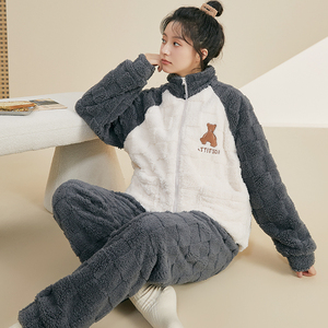 睡衣女2023年新款秋冬季珊瑚绒加绒加厚女士冬款冬天法兰绒家居服