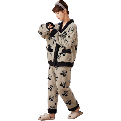 秋冬季珊瑚绒睡衣冬天加绒大码